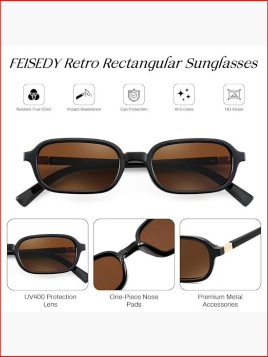 Vintage Retro Rectangular Sunglasses UV400 Protection Lightweight